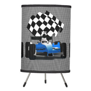 Blue Race Car with Checkered Flag Tripod Lamp