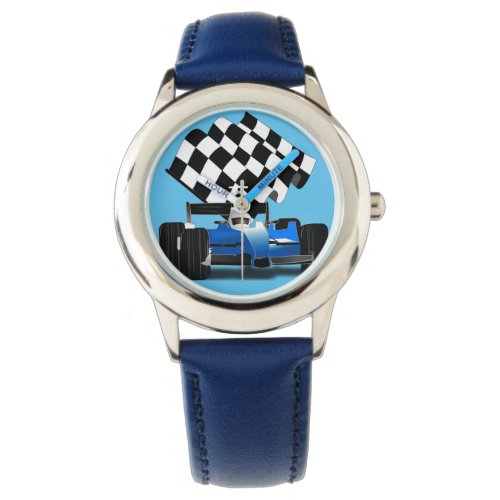 Blue Race Car with Checkered Flag Watch