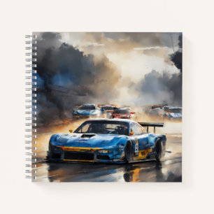 Blue Race car with the Sun Rising Notebook