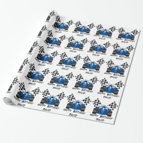 Blue Race Car Wrapping Paper