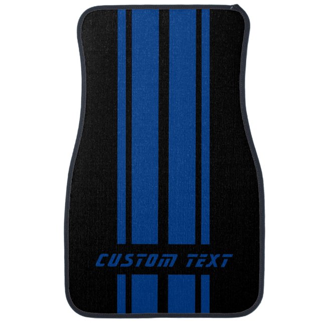 Blue Race Double Stripe \ Custom Text Car Mat (Front)
