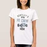 Blue Race Pit Crew Mom Birthday Shirt<br><div class="desc">Race on over! Join us in celebrating your little racer in style. Our exciting bundle is here to help you rev up the festivities and make this special day truly memorable for your little racer. So, get ready to start your engines and let the celebration begin! ★ If you need...</div>