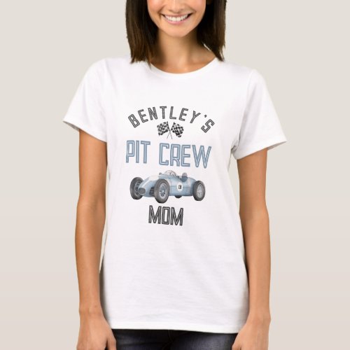 Blue Race Pit Crew Mom Birthday Shirt