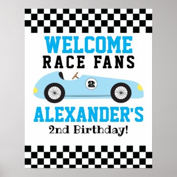 Blue Racecar Boys 2nd Birthday Welcome Sign by allpetscherished at Zazzle