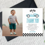 Blue Racecar Race Car Custom Photo Birthday Party Thank You Card<br><div class="desc">This is a Blue Race Car Birthday Party Custom Picture Thank You Card!</div>