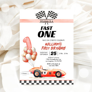 Blue Racing Car 1st Birthday Fast One Invitation