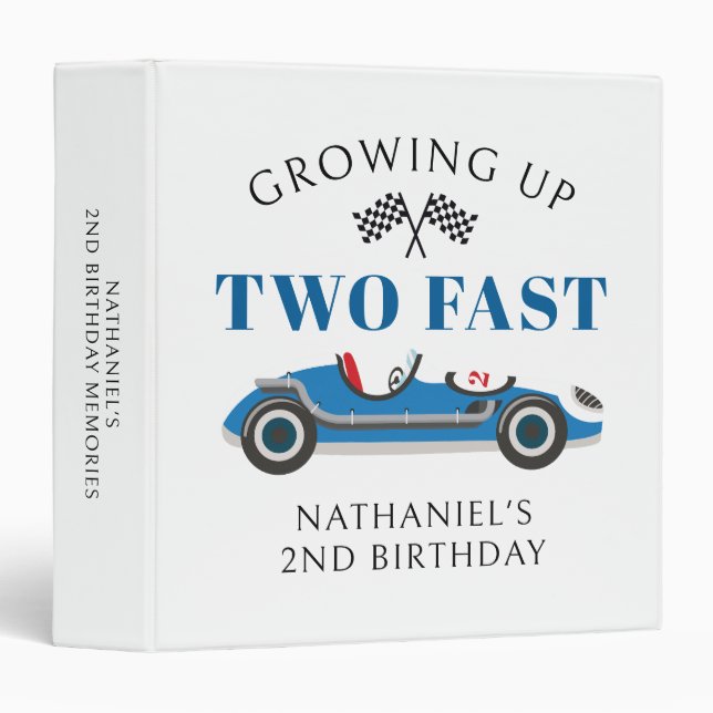 Blue Racing Car 2nd Birthday Memories 3 Ring Binder (Front/Spine)