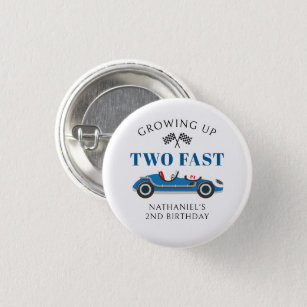 Blue Racing Car 2nd Birthday Party Button