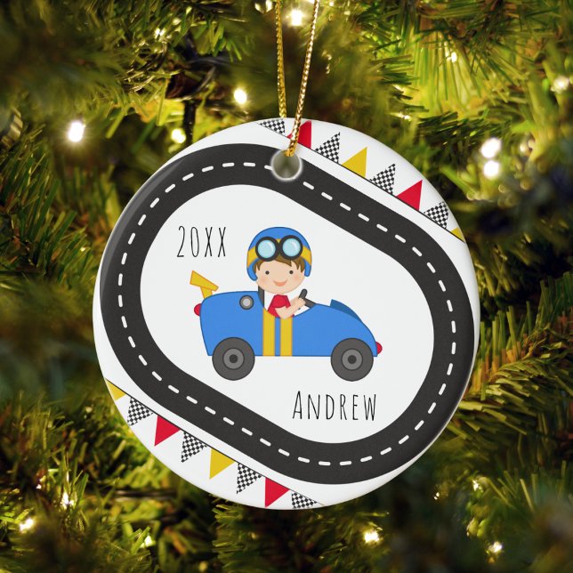 Blue Racing Car Boy Christmas Ornament (Creator Uploaded)