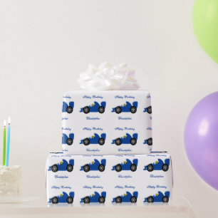 Blue Racing Car Design Birthday Present Wrapping Paper