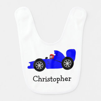 Blue Racing Car Design Just Add Name Baby Bib