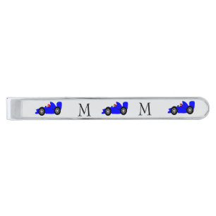 Blue Racing Car Design Monogrammed Silver Finish Tie Bar