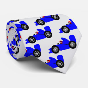 Blue Racing Car Design Neck Tie