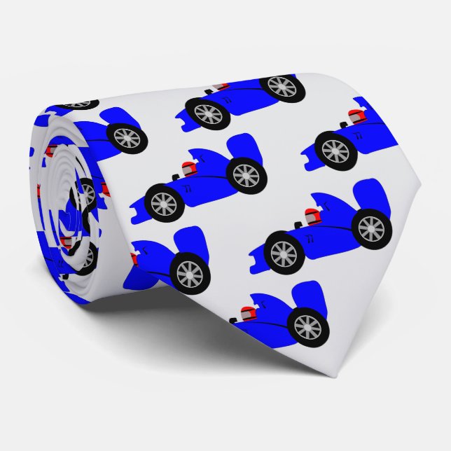 Blue Racing Car Design Neck Tie (Rolled)