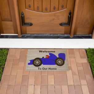 Blue Racing Car Design Personalised Fiber Doormat