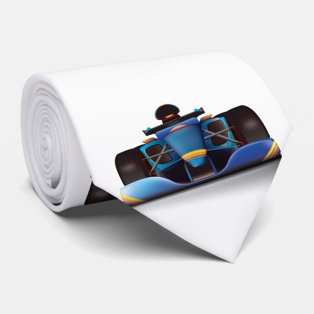Blue Racing Car Neck Tie (Rolled)