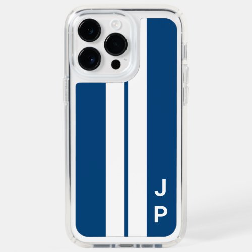 Blue Racing Car Stripes Minimal Initials Monogram Speck iPhone 14 Pro Max Case