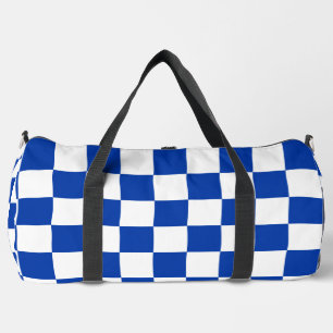 Blue Racing Checkered Flag Display Customizable Duffle Bag