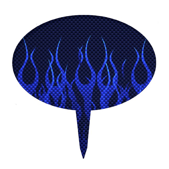 Blue Racing Flames on Carbon Fiber Print Cake Topper (Front)