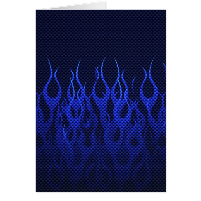 Blue Racing Flames on Carbon Fiber Print Cards (Front)