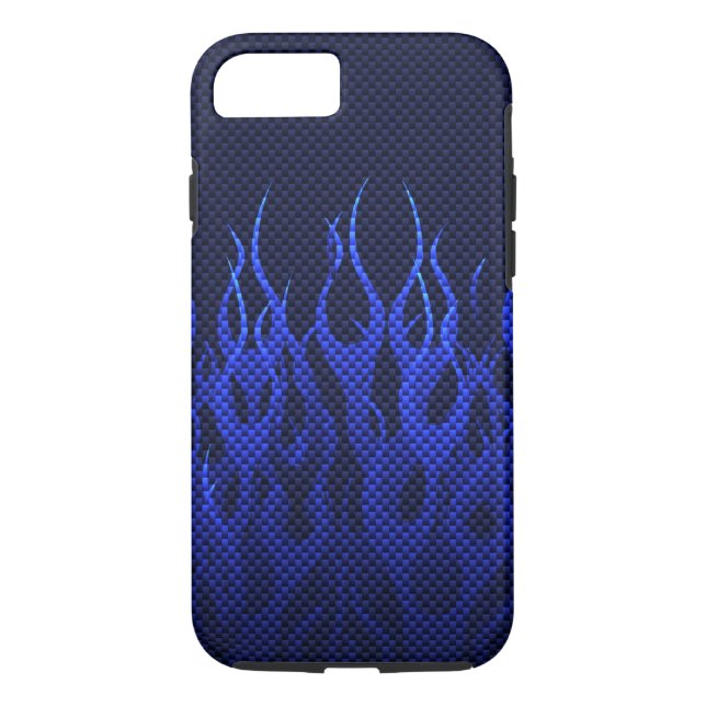 Blue Racing Flames on Carbon Fiber Print Case-Mate iPhone Case (Back)