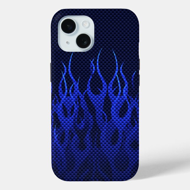 Blue Racing Flames on Carbon Fiber Print Case-Mate iPhone Case (Back)