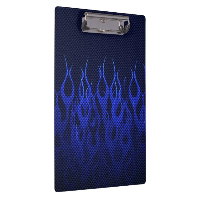 Blue Racing Flames on Carbon Fiber Print Clipboard (Right)