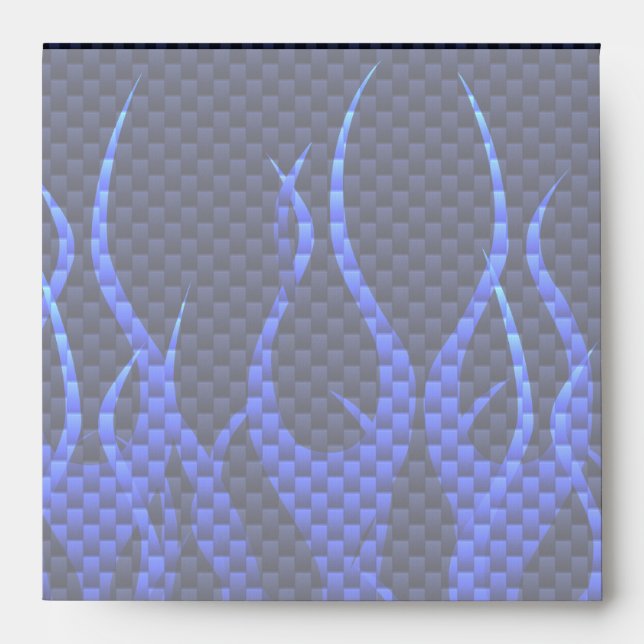 Blue Racing Flames on Carbon Fiber Print Envelope (Front)