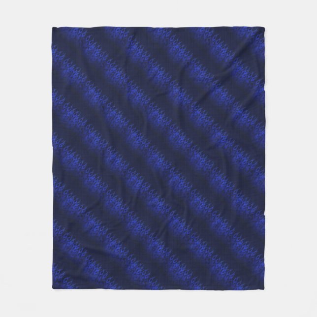 Blue Racing Flames on Carbon Fiber Print Fleece Blanket (Front)