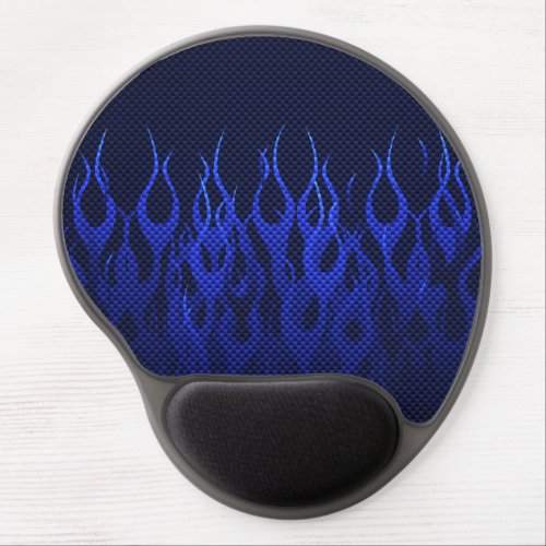Blue Racing Flames on Carbon Fiber Print Gel Mouse Pad