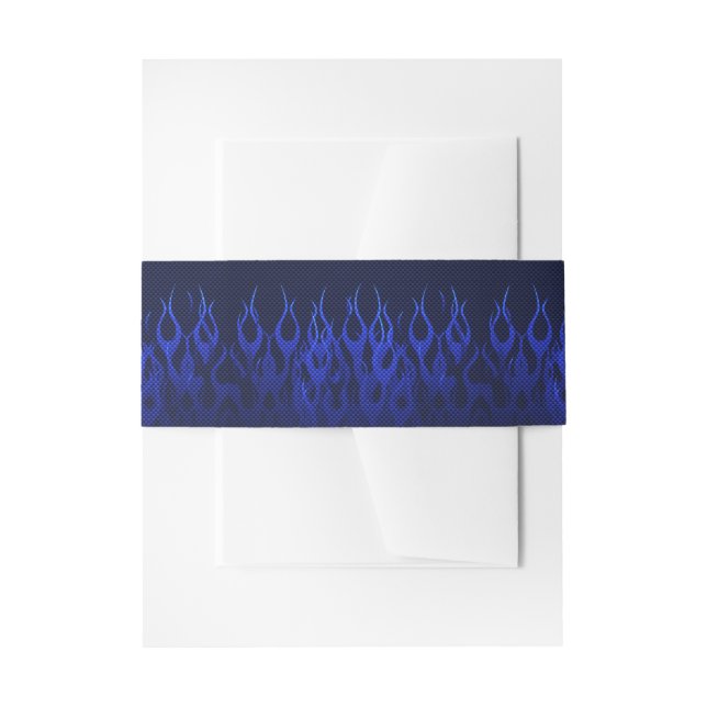 Blue Racing Flames on Carbon Fiber Print Invitation Belly Band (Front Example)