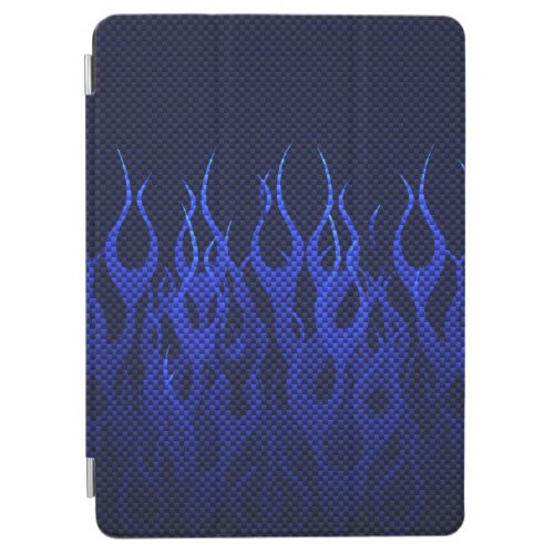Blue Racing Flames on Carbon Fiber Print iPad Air Cover