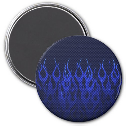 Blue Racing Flames on Carbon Fiber Print Magnet