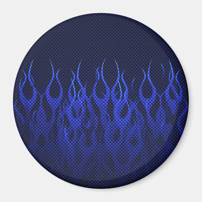 Blue Racing Flames on Carbon Fiber Print Magnet (Front)
