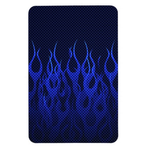 Blue Racing Flames on Carbon Fiber Print Magnet
