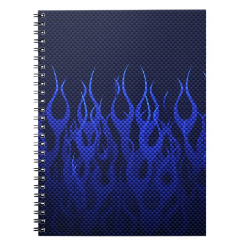 Blue Racing Flames on Carbon Fiber Print Notebook