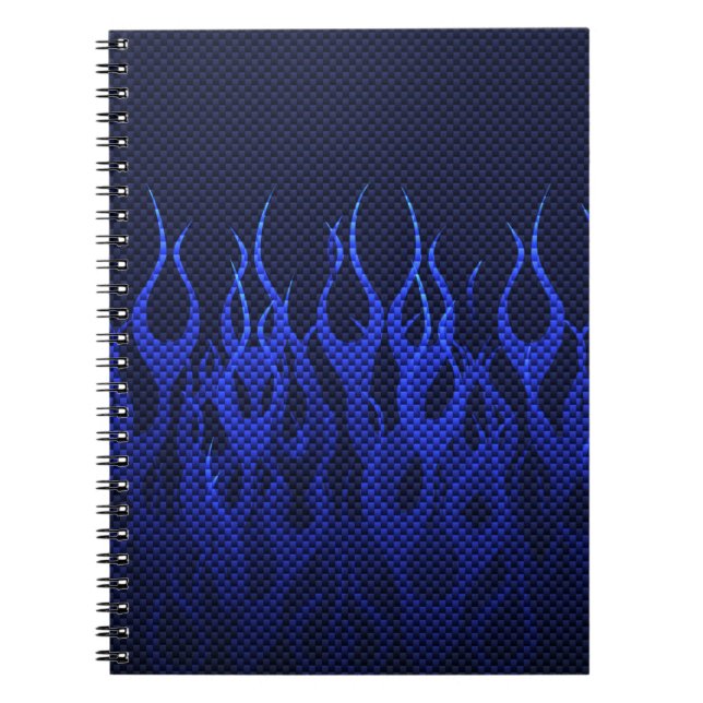 Blue Racing Flames on Carbon Fiber Print Notebook (Front)