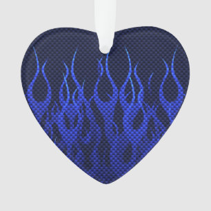 Blue Racing Flames on Carbon Fiber Print Ornament