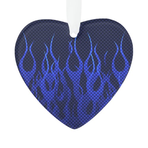 Blue Racing Flames on Carbon Fiber Print Ornament