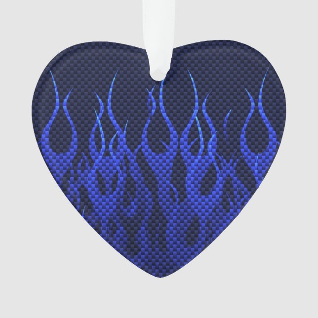 Blue Racing Flames on Carbon Fiber Print Ornament (Front)