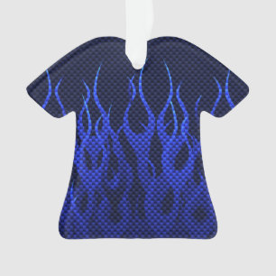 Blue Racing Flames on Carbon Fiber Print Ornament