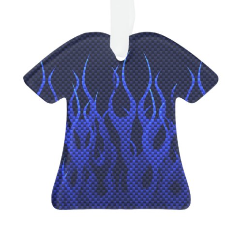 Blue Racing Flames on Carbon Fiber Print Ornament