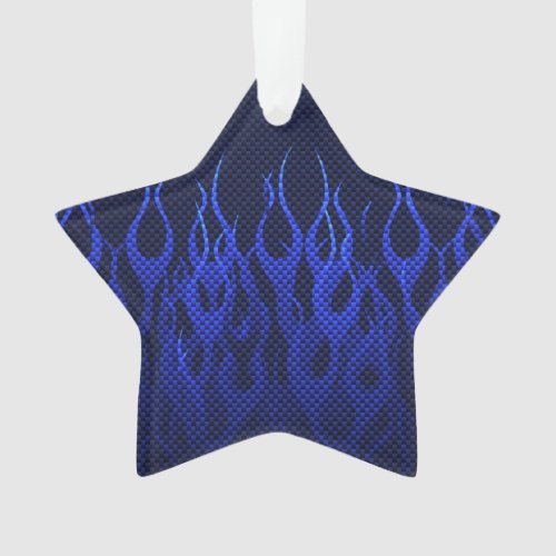 Blue Racing Flames on Carbon Fiber Print Ornament