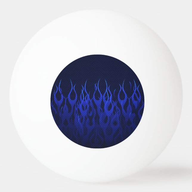 Blue Racing Flames on Carbon Fiber Print Ping Pong Ball (Front)