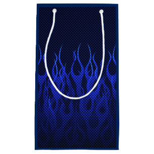 Blue Racing Flames on Carbon Fiber Print Small Gift Bag