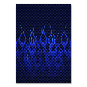 Blue Racing Flames on Carbon Fiber Print Table Number