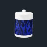 Blue Racing Flames on Carbon Fiber Print Teapot<br><div class="desc">A custom design for a vibrant navy Blue Racing Flames on Carbon Fiber Print style decor. Sounds good,  a great gift idea.</div>