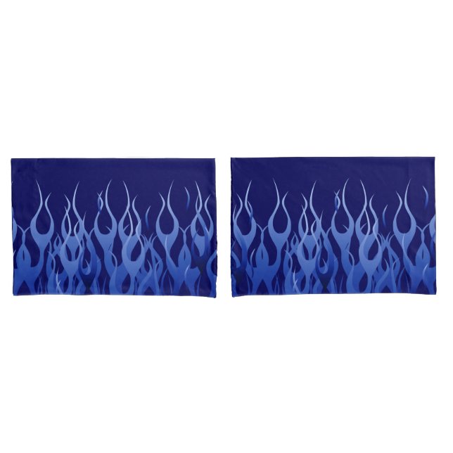 Blue Racing Flames on Fire Pillow Case (Front-Set)