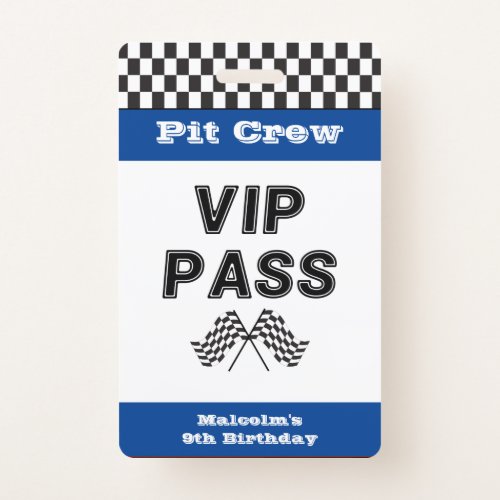 Blue Racing Party Pit Crew VIP Pass Pit Stop Badge