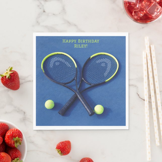 Blue  Rackets and Balls Birthday Tennis Party Napkins (Insitu)
